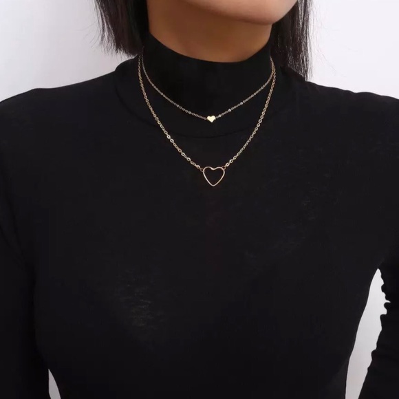 3/$30 Double Heart Layered Chain Necklace - Picture 2 of 6